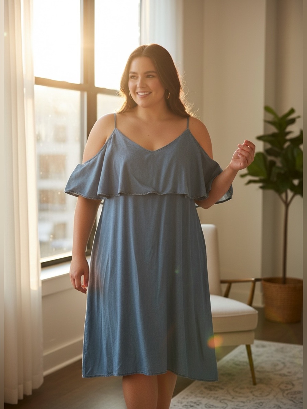 Standard Grace NWT denim blue off the shoulder sexy lyocell pullover dress 2X